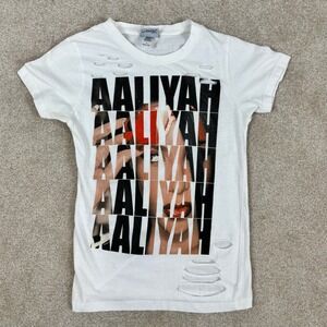 Popular Sports Aaliyah Graphic T-Shirt White Distressed 100% Cotton Womens Med